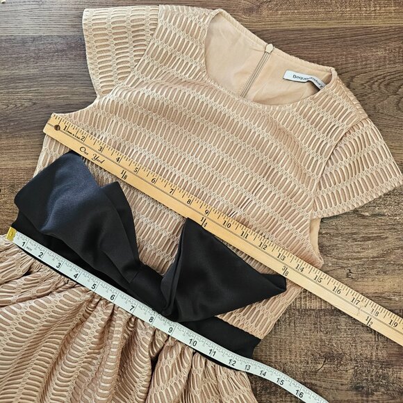 Cap Sleeve Short Fit & Flare Sleeve Mini Dress with Bow S-M, Gold Beige - Picture 5 of 11